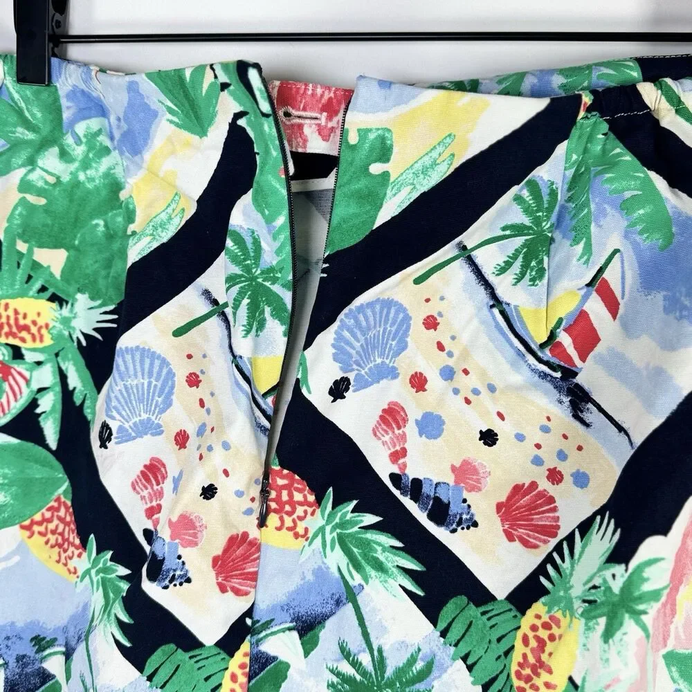 Talbots Skirt 16W Blue Tropical Print Cotton Stretch Summer Casual A Line Preppy